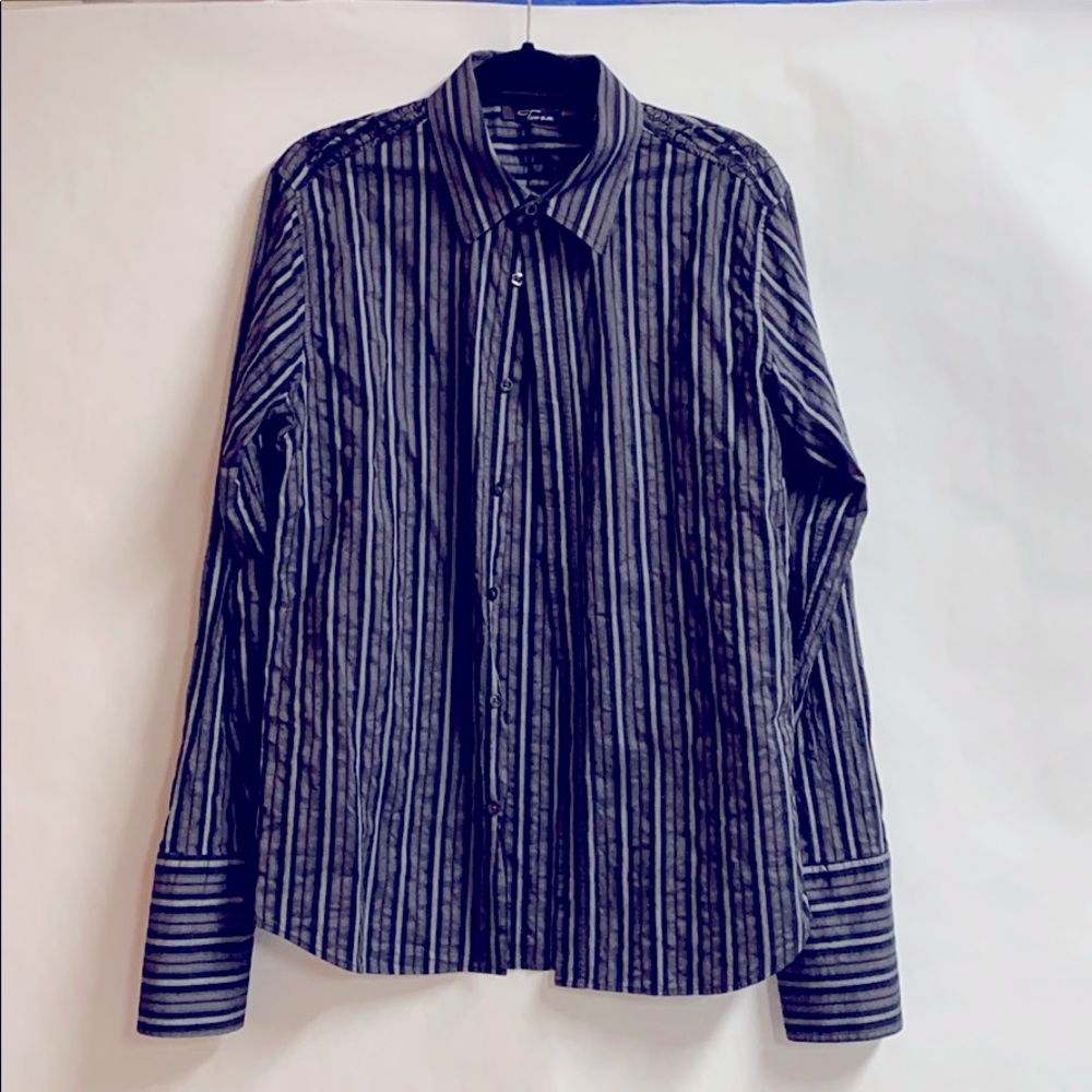 Embroidered Striped Black/Gray Long Sleeve Shirt